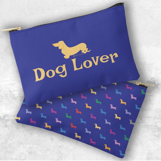 文字カスタムダッシュンドブルーパタカラフルーンドッグ アクセサリーポーチ