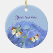 文字カスタムデリケートブルーラケキャップアジサイ セラミックオーナメント (裏面)