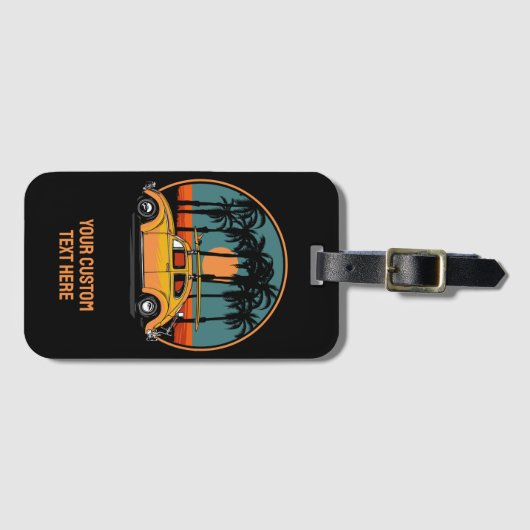 文字カスタムトロピカルサーファーサンセット ラゲッジタグ (正面横)