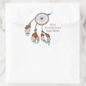 文字カスタムドリームキャッチャーのステッカー ラウンドシール (バッグ)