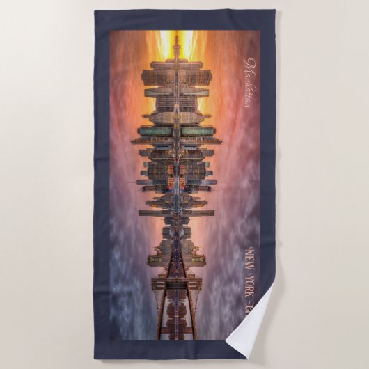 文字カスタムニューヨークシティスカイライン ビーチタオル (正面)
