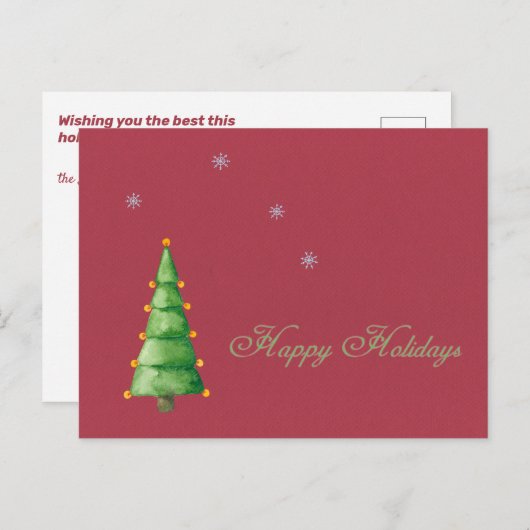 文字カスタムハッピーホリデイズスノーフレークスツリー シーズンポストカード (正面/裏面)