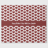 文字カスタムハッピーマザーズデイ赤いハートパターン ラッピングペーパー (フラット)