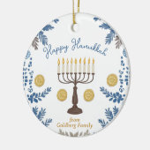 文字カスタムハヌカーフェスティバルオブライツキープサケ セラミックオーナメント (左)