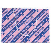 文字カスタムハートストライプズピンクネイビーバレンタイン ラージペーパーバッグ (裏面)