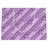 文字カスタムハートストライプパープルバレンタイン ラージペーパーバッグ (正面)