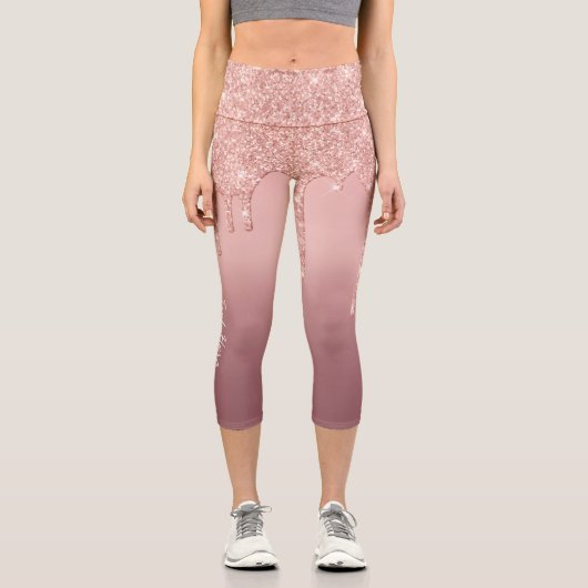 文字カスタムバラ金ゴールド赤面グリッターカプリレギンス カプリレギンス (正面)