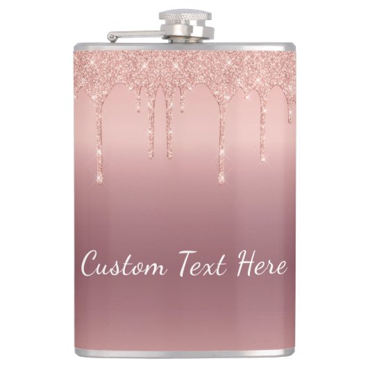 文字カスタムバラ金ゴールド赤面グリッタースパークルドリップ フラスク (正面)