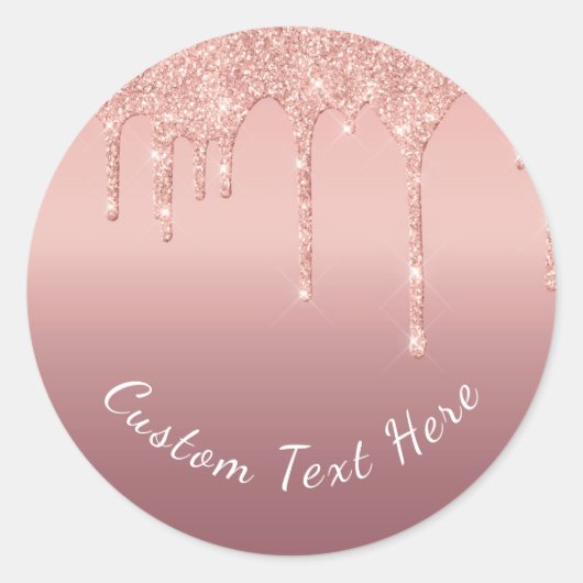 文字カスタムバラ金ゴールド赤面グリッタースパークルドリップ ラウンドシール (正面)