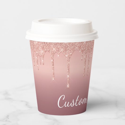 文字カスタムバラ金ゴールド赤面グリッター紙カップ 紙コップ (正面)