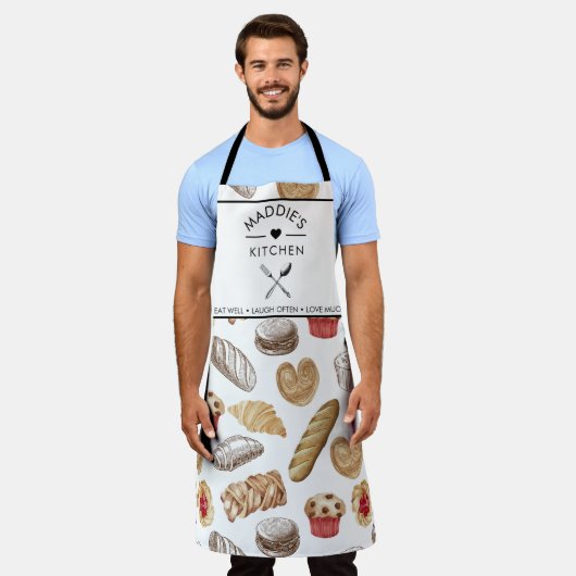 文字カスタムパンのベーカー模様 エプロン (着用した状態)