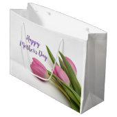 文字カスタムピンクチューリップ ラージペーパーバッグ (正面アングル)