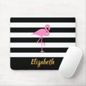 文字カスタムピンクフラミンゴオンブラックとストライプ マウスパッド (マウス)