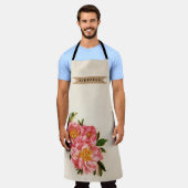 文字カスタムピンクフローラブーケクラフトリボン エプロン (着用した状態)