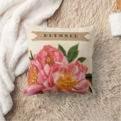 文字カスタムピンクフローラブーケクラフトリボン クッション (ブランケット)