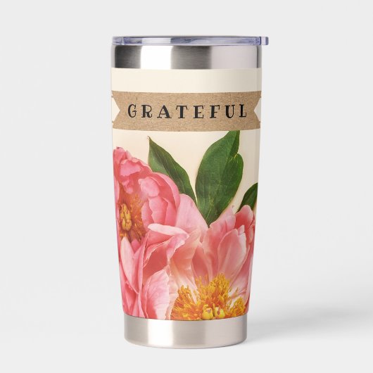 文字カスタムピンクフローラブーケクラフトリボン 保温保冷タンブラー (左面)