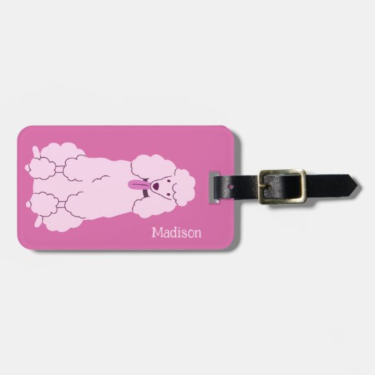 文字カスタムピンクプードル ラゲッジタグ (正面横)