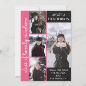 文字カスタムピンク4フォトコラージュ卒業 案内状 (正面)