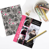 文字カスタムピンク4フォトコラージュ卒業 案内状