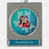 文字カスタムピンコン常緑架構 シルバープレートバナーオーナメント (正面)