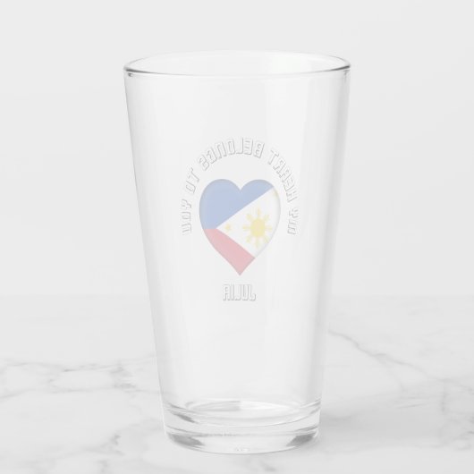 文字カスタムフィリピン国旗のハート タンブラーグラス (裏面)