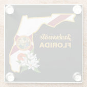 文字カスタムフロリダ州旗とフラワーオレンジの花 ガラスコースター (裏面)