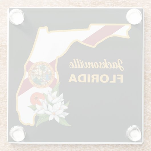 文字カスタムフロリダ州旗とフラワーオレンジの花 ガラスコースター (裏面)