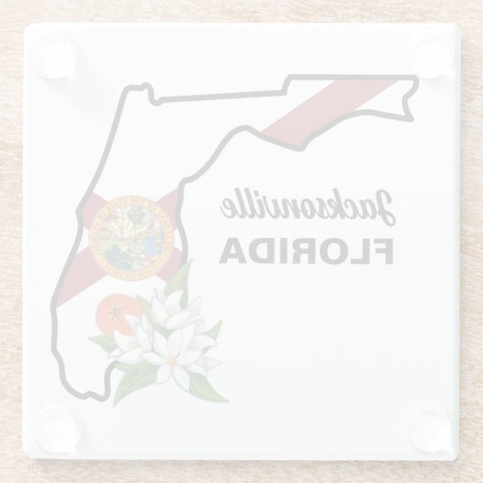 文字カスタムフロリダ州旗とフラワーオレンジの花 ガラスコースター (裏面)