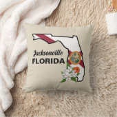 文字カスタムフロリダ州旗とフラワーオレンジの花 クッション (ブランケット)