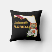 文字カスタムフロリダ州旗とフラワーオレンジの花 クッション (裏面)
