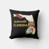 文字カスタムフロリダ州旗とフラワーオレンジの花 クッション (正面)