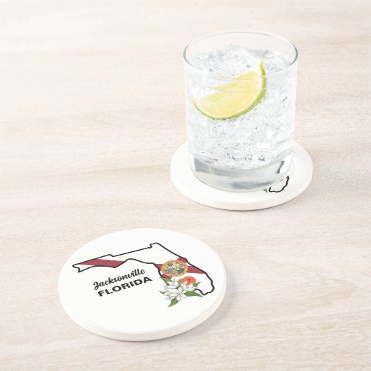 文字カスタムフロリダ州旗とフラワーオレンジの花 コースター (側面)