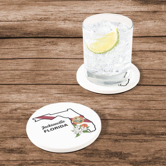 文字カスタムフロリダ州旗とフラワーオレンジの花 コースター