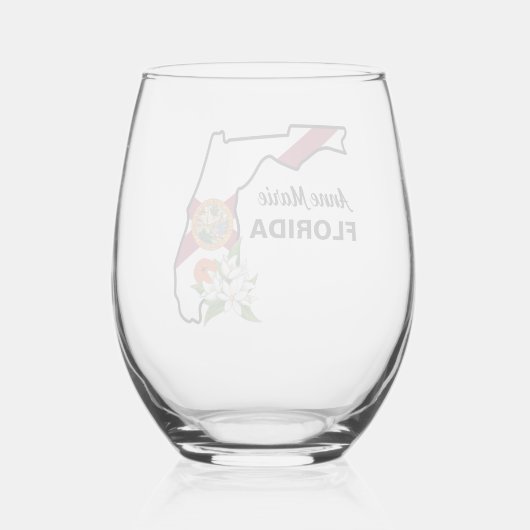 文字カスタムフロリダ州旗とフラワーオレンジの花 ステムなしワイングラス (裏面)