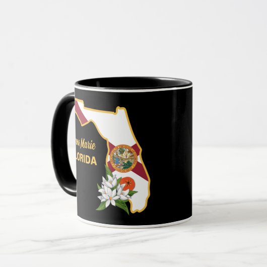 文字カスタムフロリダ州旗とフラワーオレンジの花 マグカップ (正面左)