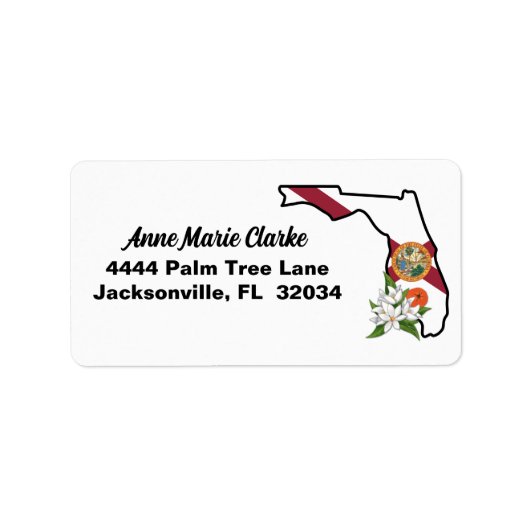 文字カスタムフロリダ州旗とフラワーオレンジの花 ラベル (正面)
