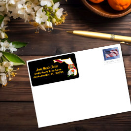 文字カスタムフロリダ州旗とフラワーオレンジの花 ラベル