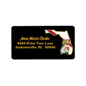 文字カスタムフロリダ州旗とフラワーオレンジの花 ラベル (正面)