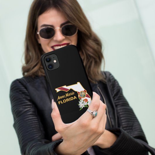 文字カスタムフロリダ州旗とフラワーオレンジの花 Case-Mate iPhoneケース