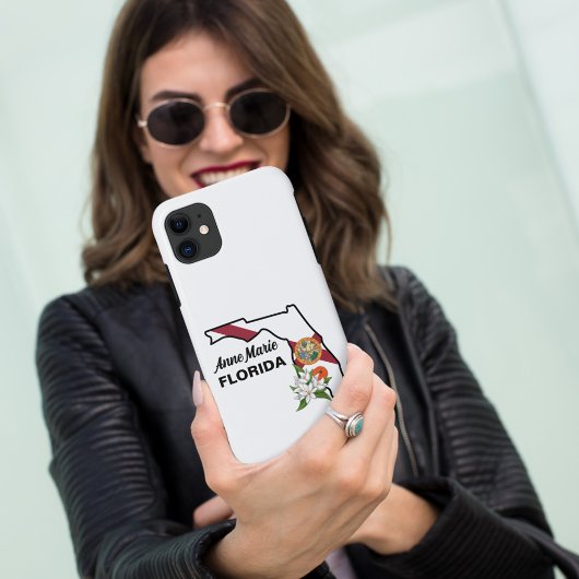 文字カスタムフロリダ州旗とフラワーオレンジの花 Case-Mate iPhoneケース