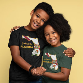 文字カスタムフロリダ州旗とフラワーオレンジの花 Tシャツ