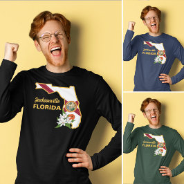 文字カスタムフロリダ州旗とフラワーオレンジの花 Tシャツ