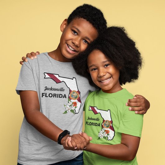 文字カスタムフロリダ州旗とフラワーオレンジの花 Tシャツ