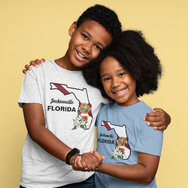 文字カスタムフロリダ州旗とフラワーオレンジの花 Tシャツ