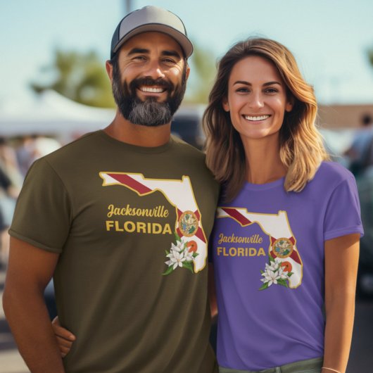 文字カスタムフロリダ州旗とフラワーオレンジの花 Tシャツ