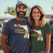 文字カスタムフロリダ州旗とフラワーオレンジの花 Tシャツ