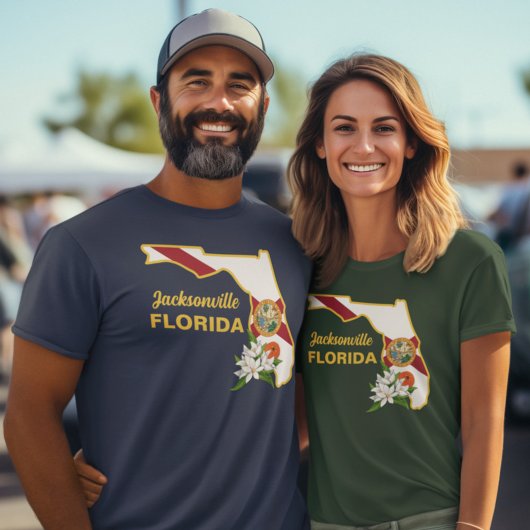 文字カスタムフロリダ州旗とフラワーオレンジの花 Tシャツ