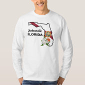 文字カスタムフロリダ州旗とフラワーオレンジの花 Tシャツ (正面)