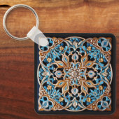 文字カスタムフローラタイルパターンセフェイクラミック キーホルダー (正面)