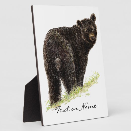 文字カスタムブラックベア動物自然 フォトプラーク (側面)